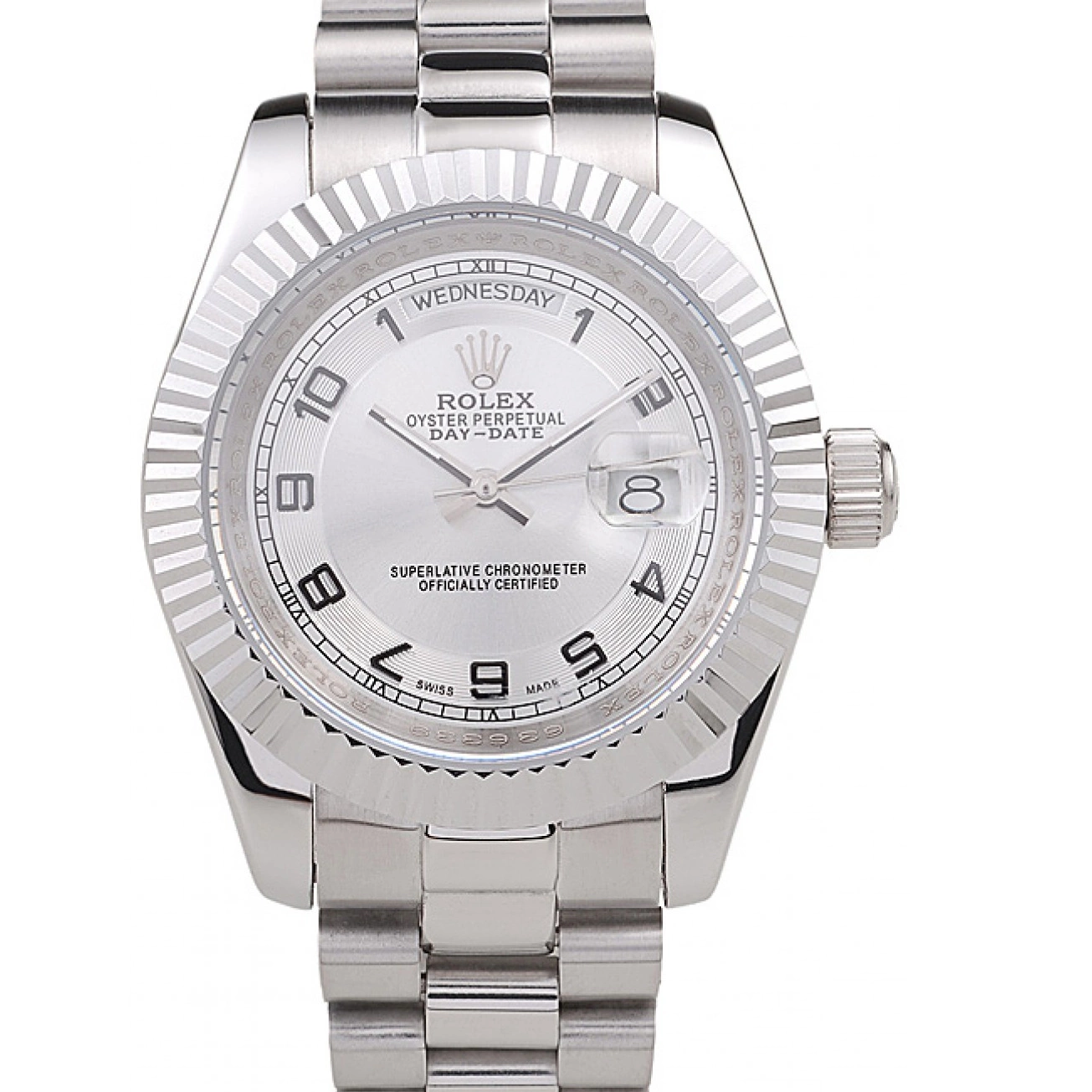 MiroTime 0729 Rolex Day-Date Polished Stainless Steel White Dial